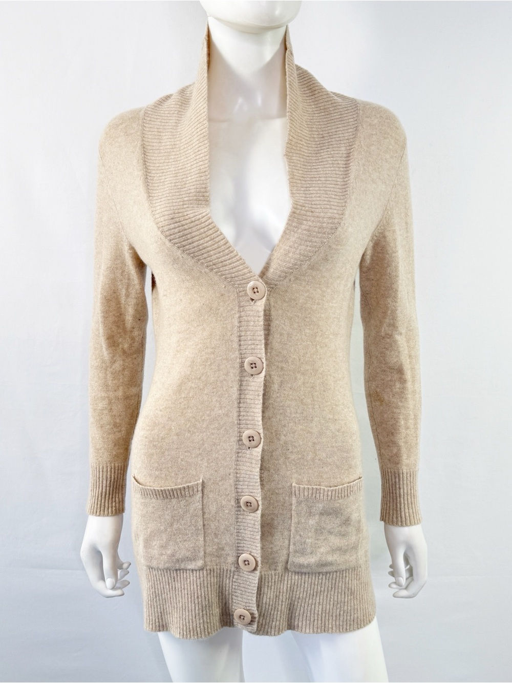 Lord And Taylor Tan Cashmere Cardigan Sweater Size XS Preppy Long Sleeve V-Neck